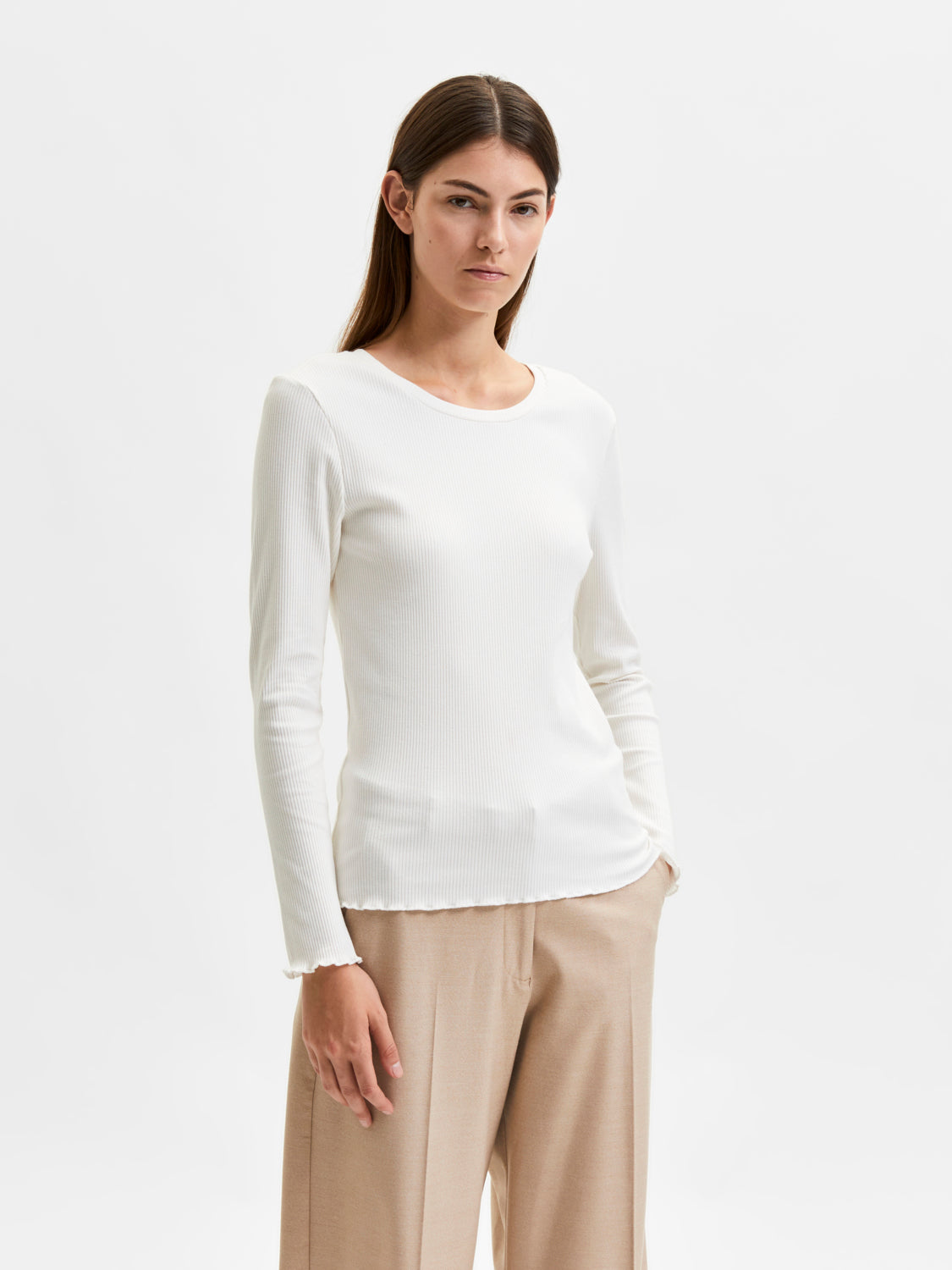 SELECTED FEMME - ANNA LS T-SKJORTE - HVIT